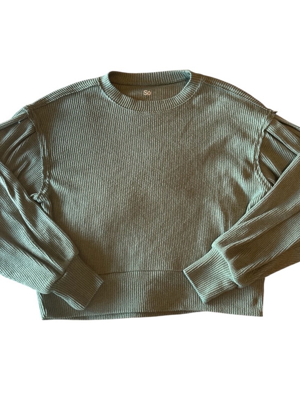 SO Green Ribbed Crewneck Sweater